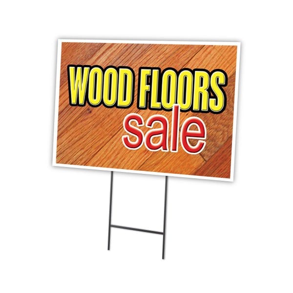 Wood Floors Sale Yard Sign & Stake outdoor plastic coroplast window, C-1216-DS-Wood Floors Sale